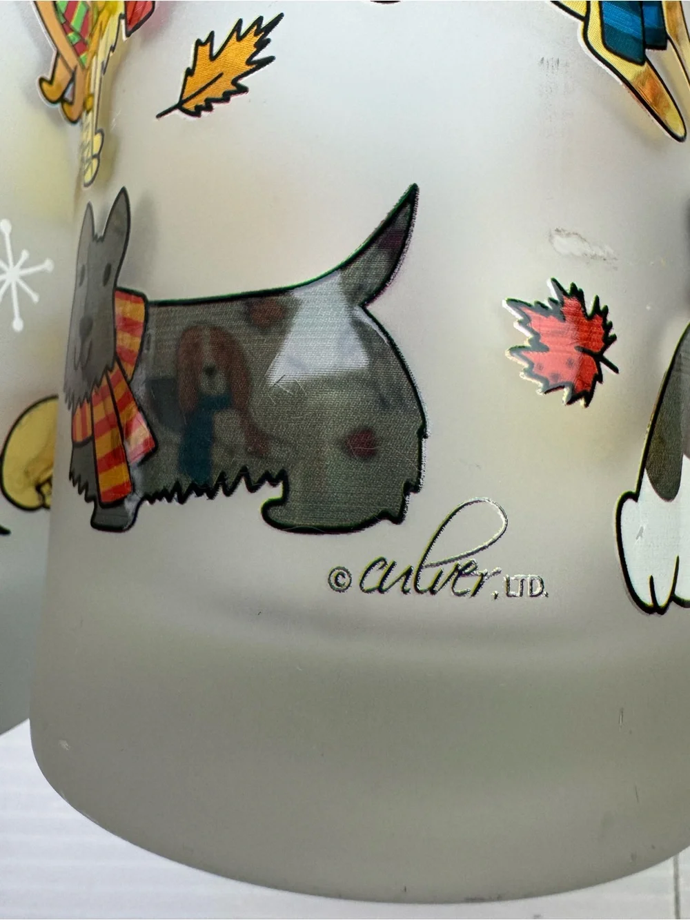 Culver Ltd Frosted Glasses Dogs In Scarves Set Of 2 Rocks Tumblers Flawed As Is